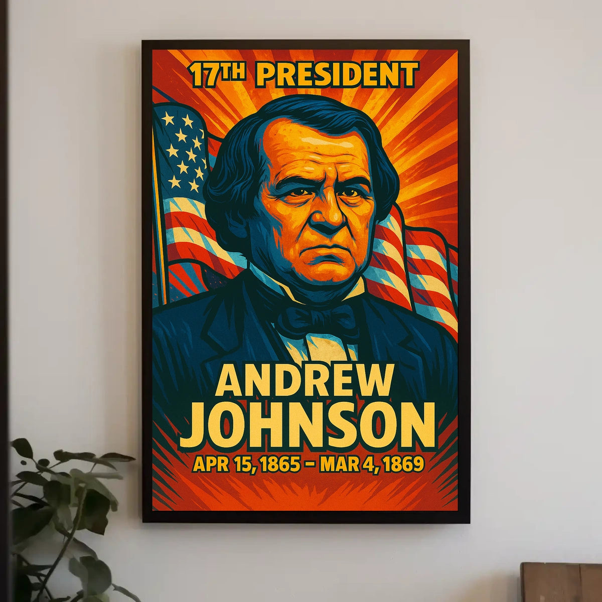 Andrew Johnson 17th President of the United States Colorful Comic Book Style Poster