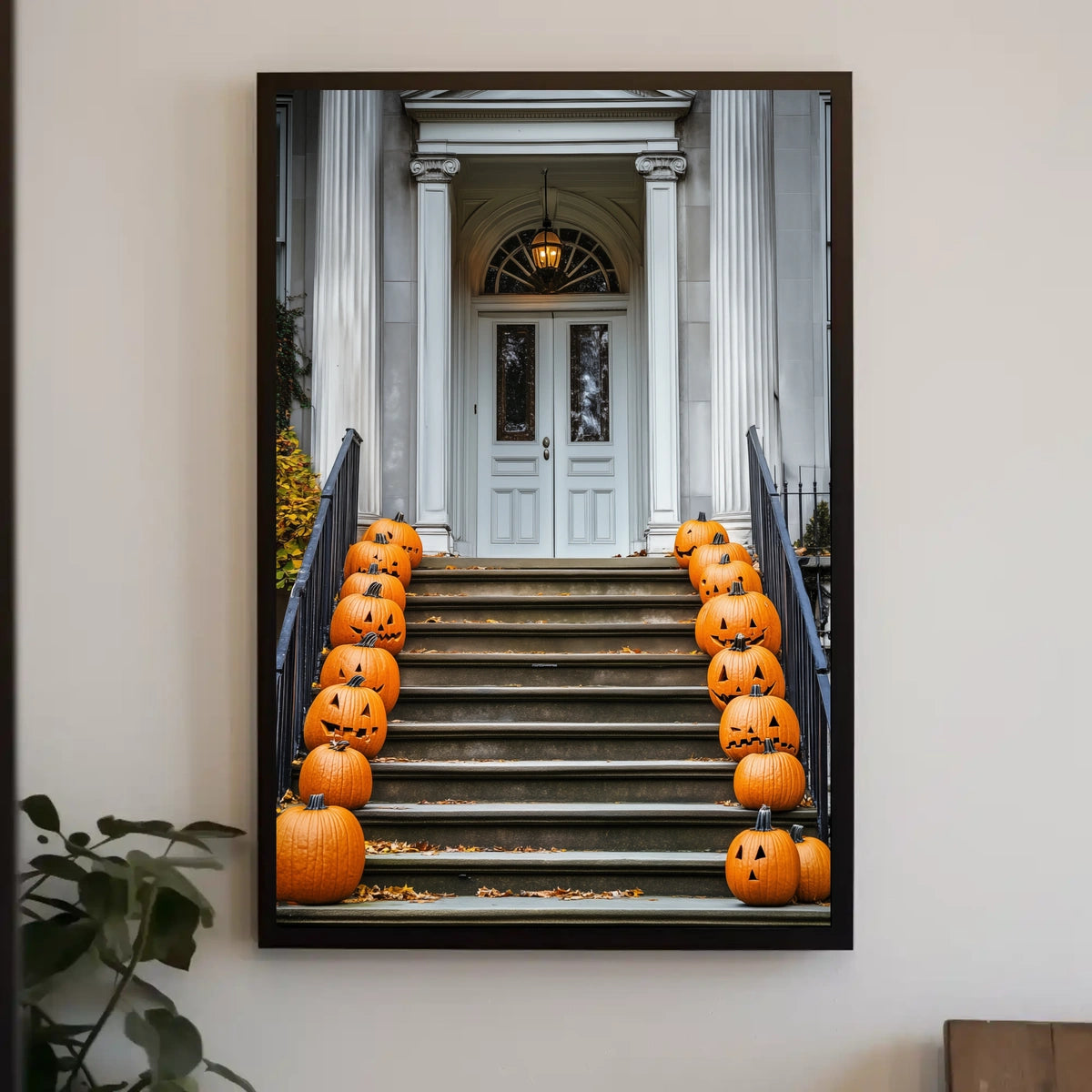 Halloween Entrance Decorations Carved Pumpkins Poster