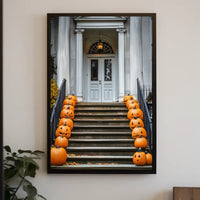Halloween Entrance Decorations Carved Pumpkins Poster