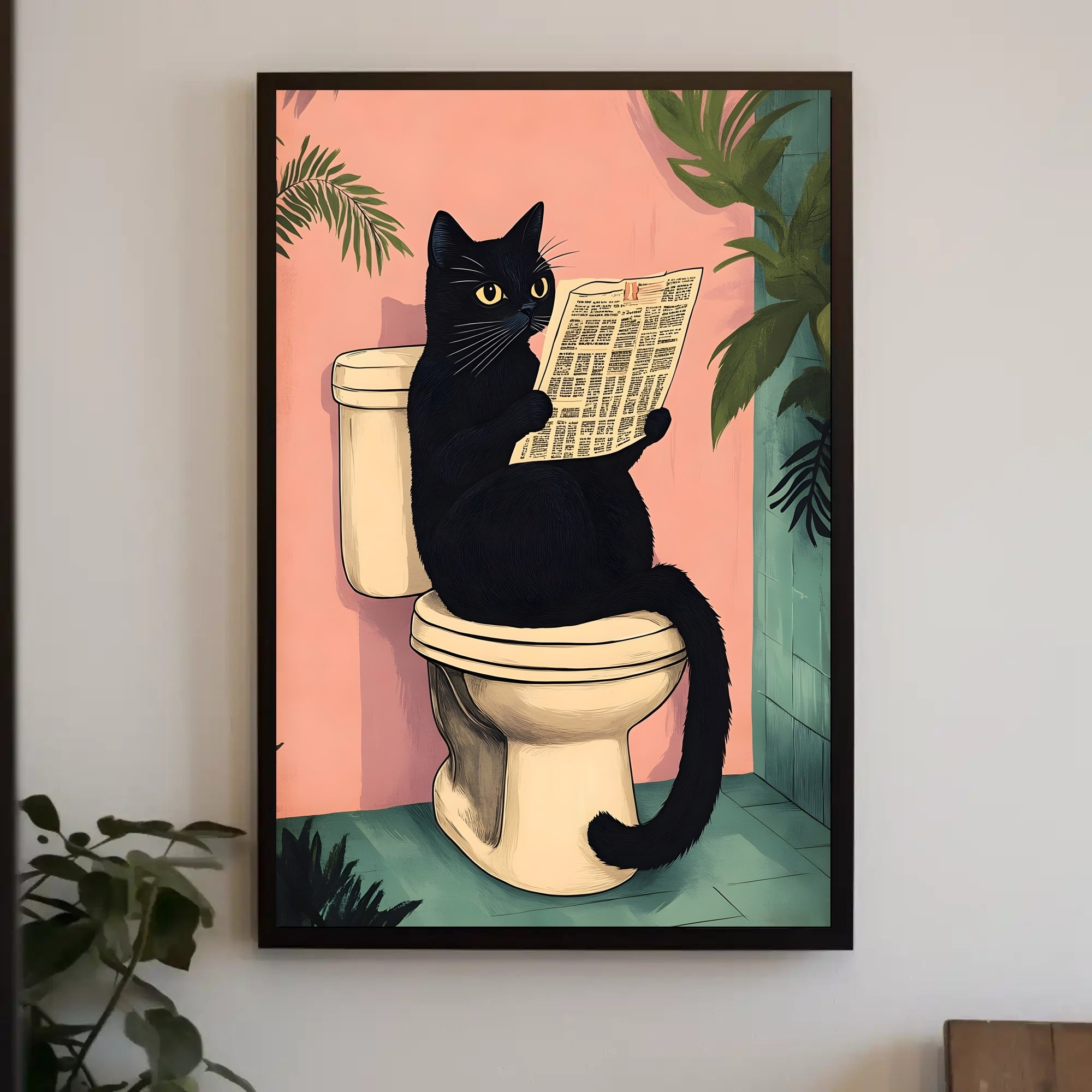 Curious Cat Poster Whimsical Bathroom Art Print