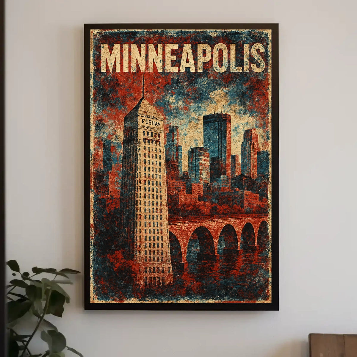 Minneapolis Skyline Cityscape Modern Travel Poster