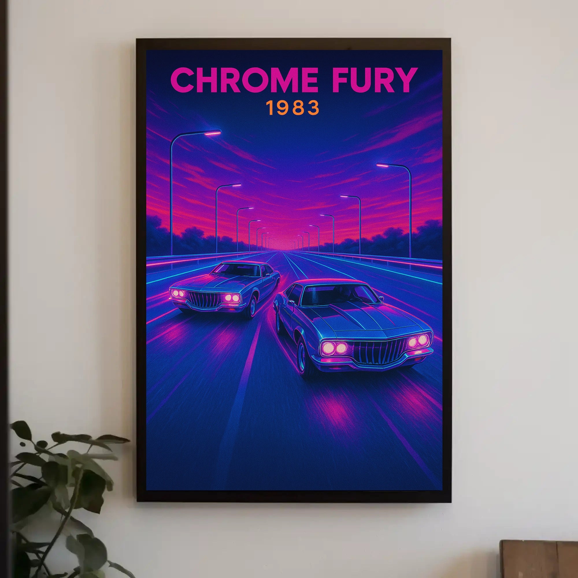 CHROME FURY Retro Muscle Cars Futuristic Sci-Fi Poster