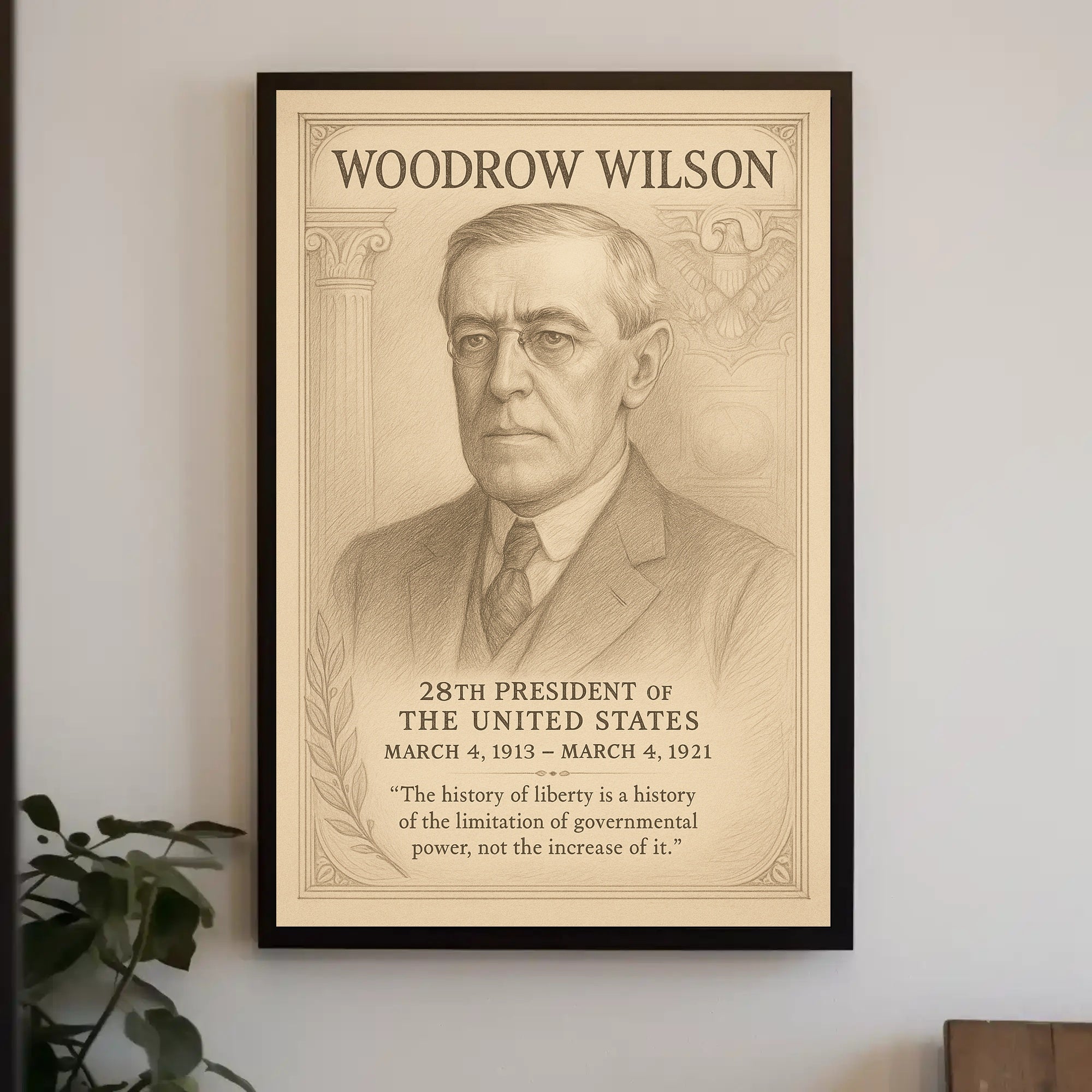 Woodrow Wilson 28th President Sketch Poster Art Print for Home Decor PosterGoat