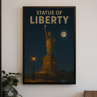 Statue Of Liberty Night Scene Poster Vintage Wall Art
