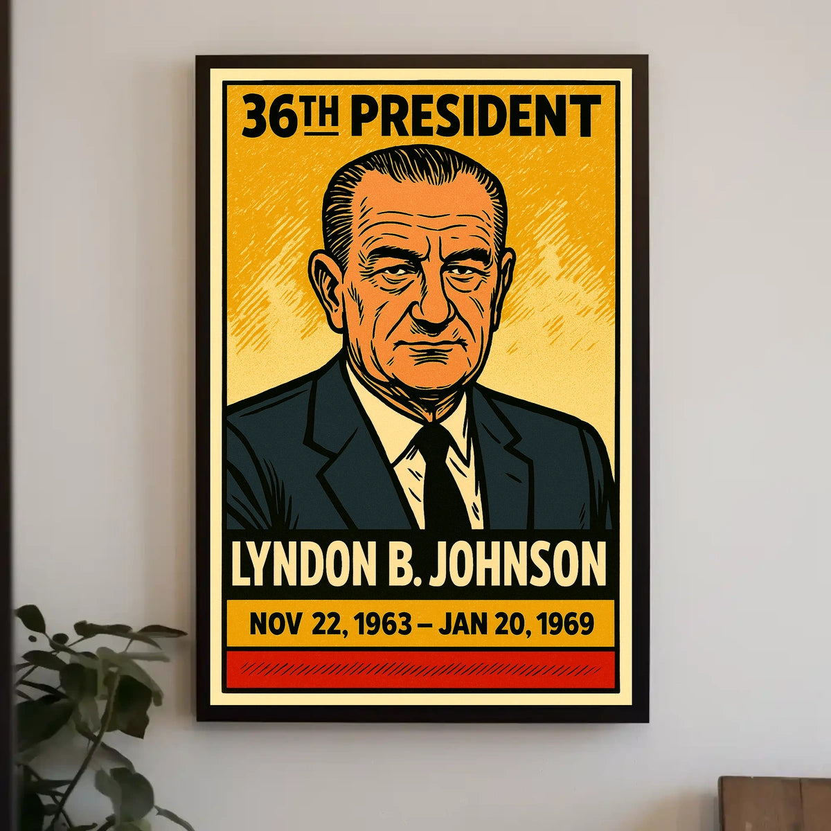 Lyndon B. Johnson 36th President of the United States Inked Comic Style Poster