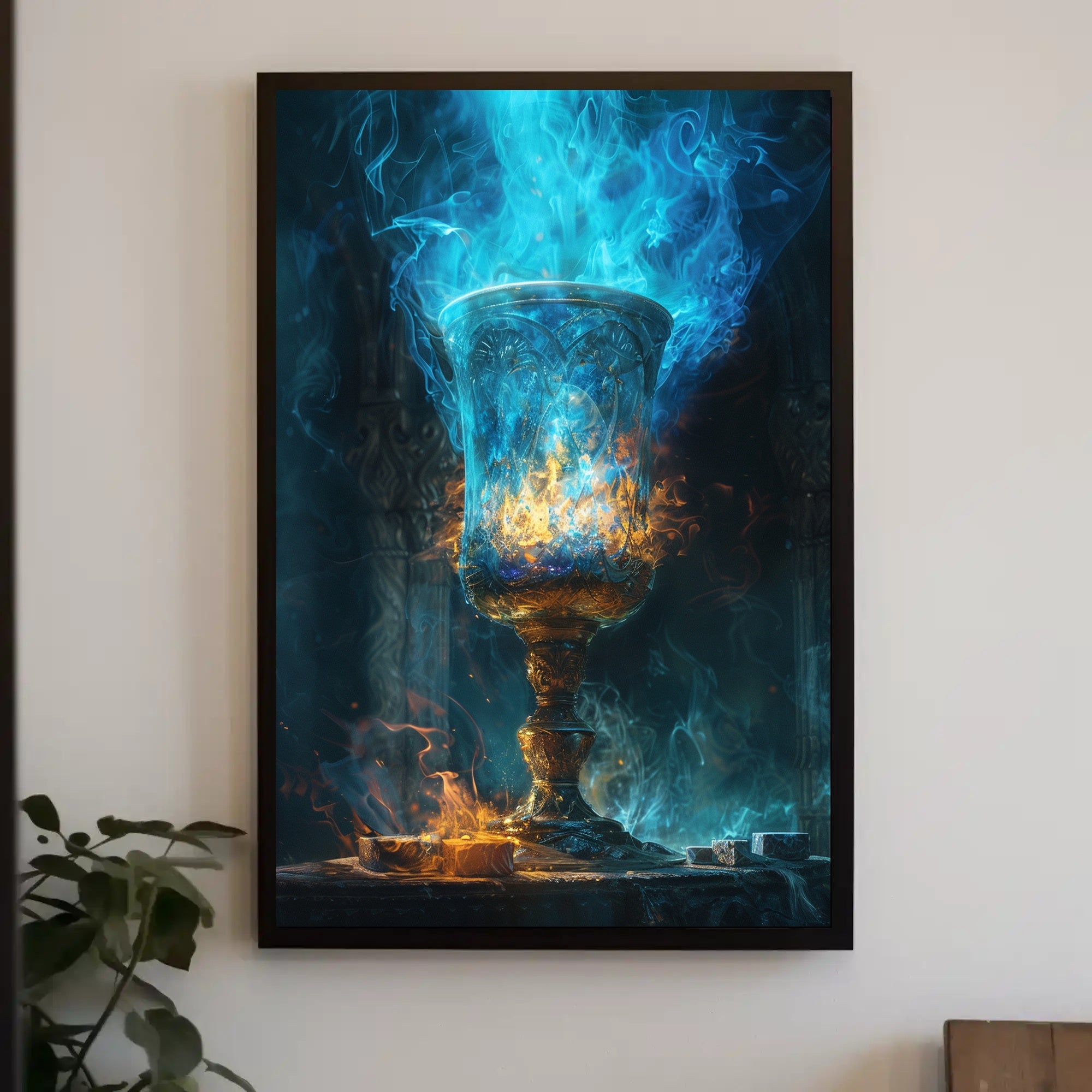 Mystical Chalice Fantasy Poster: Enchanting Fire Display PosterGoat
