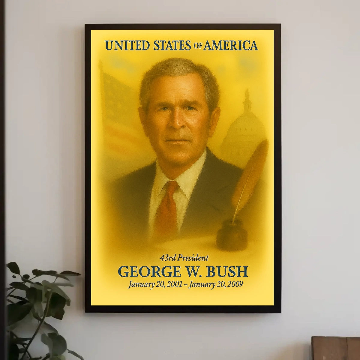 George W. Bush 43rd President of the United States Vintage Watercolor Poster