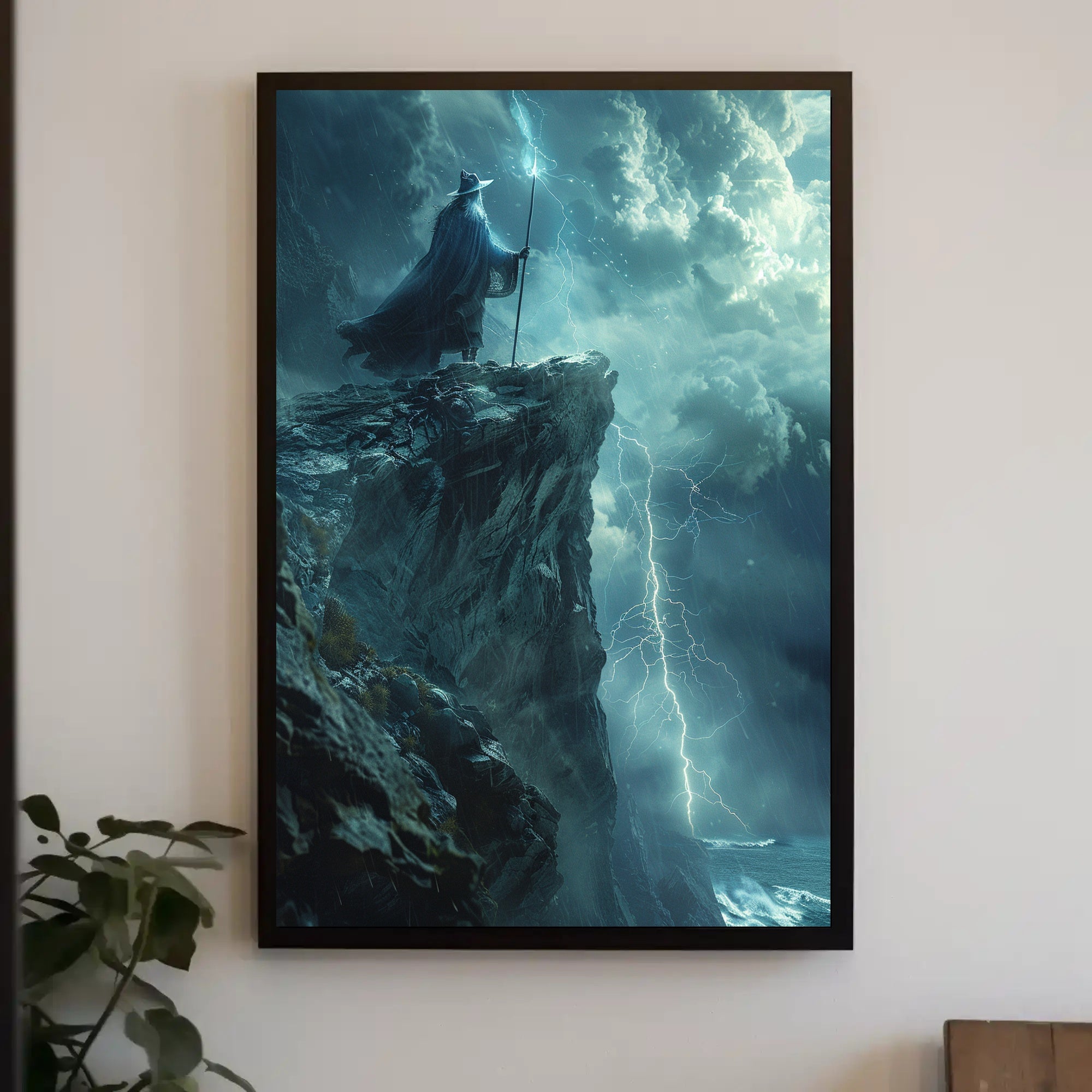 Mystical Figure on Stormy Cliff Fantasy or Mythology Poster PosterGoat