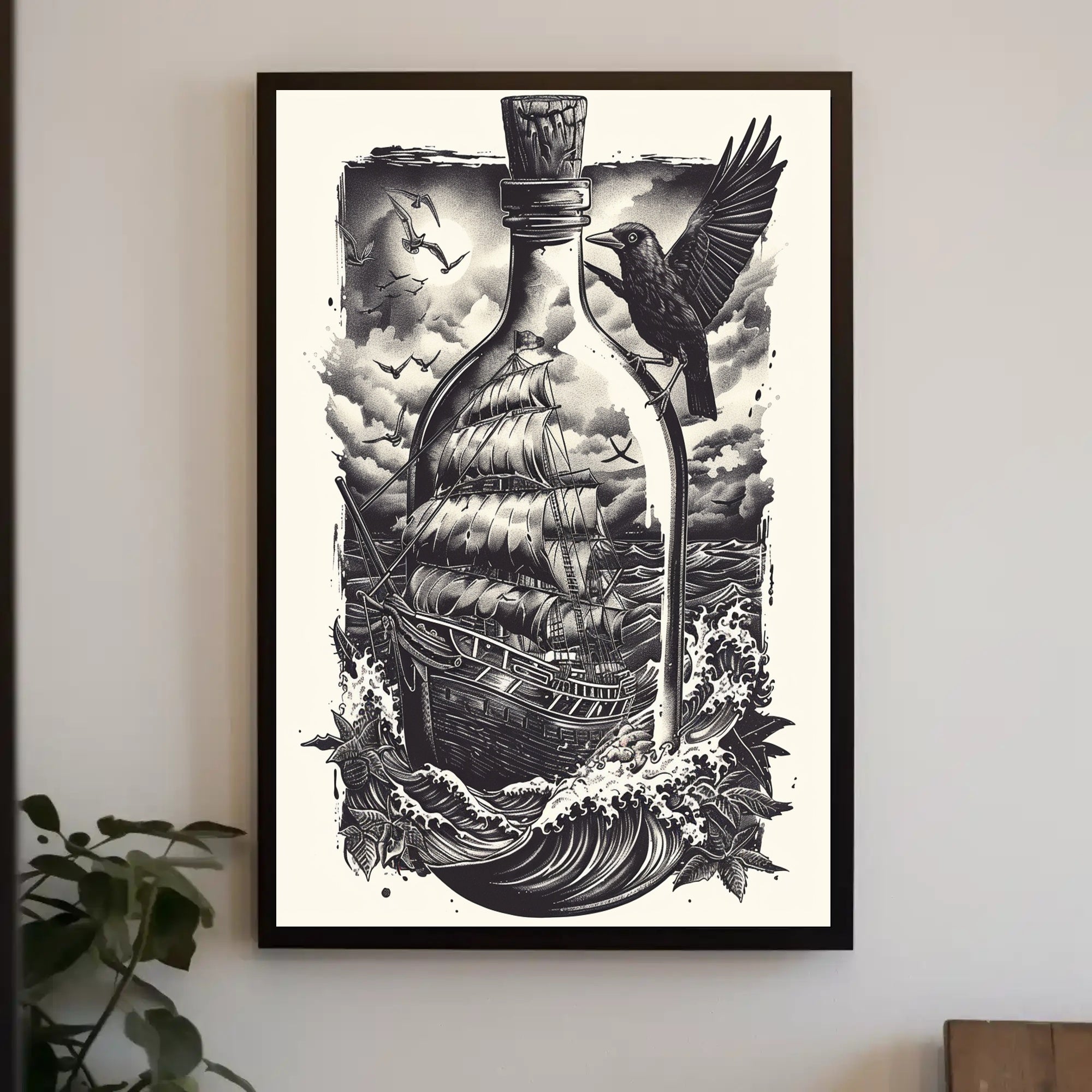 Ship In A Bottle Poster Art Print for Home Decor PosterGoat