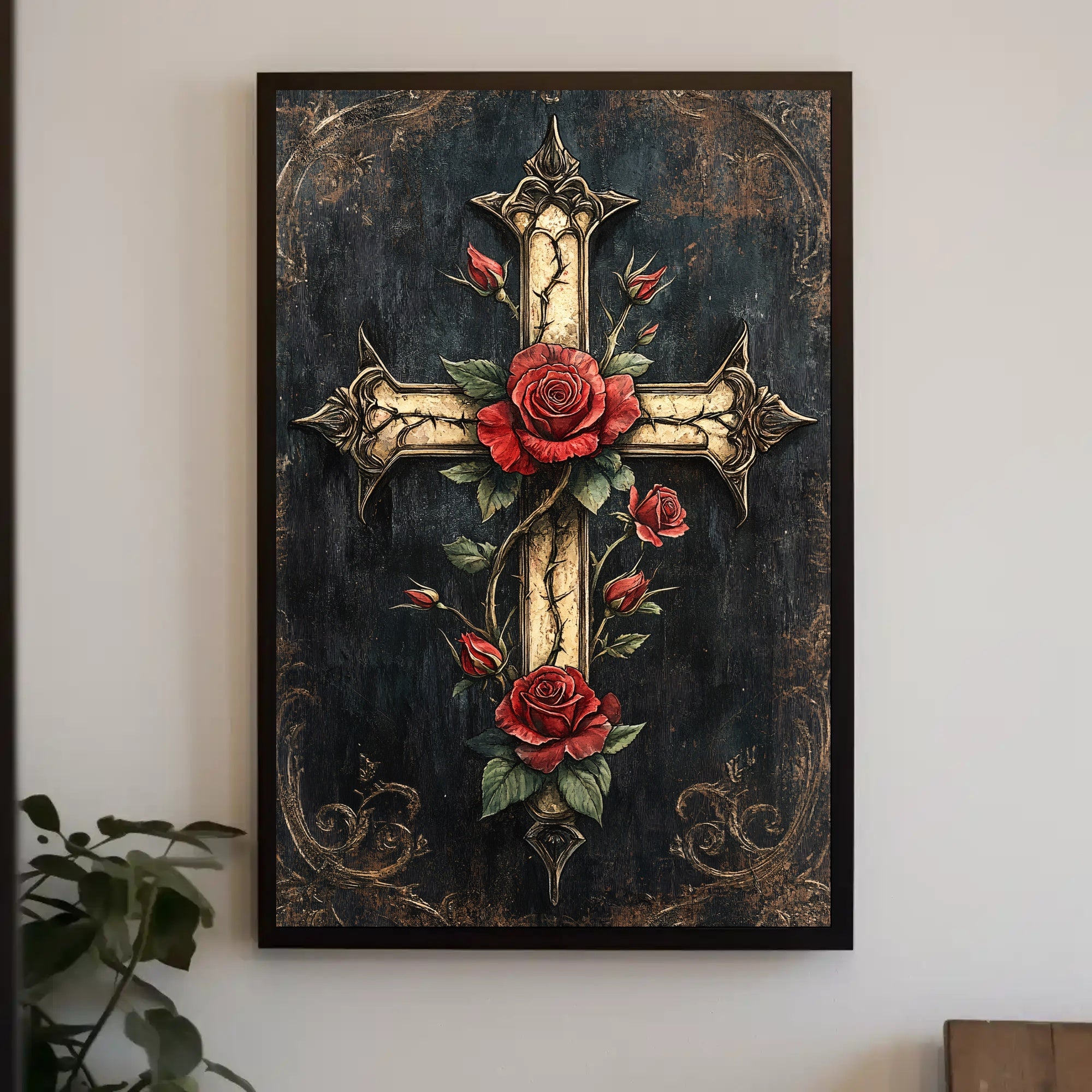 Roses And Cross Poster