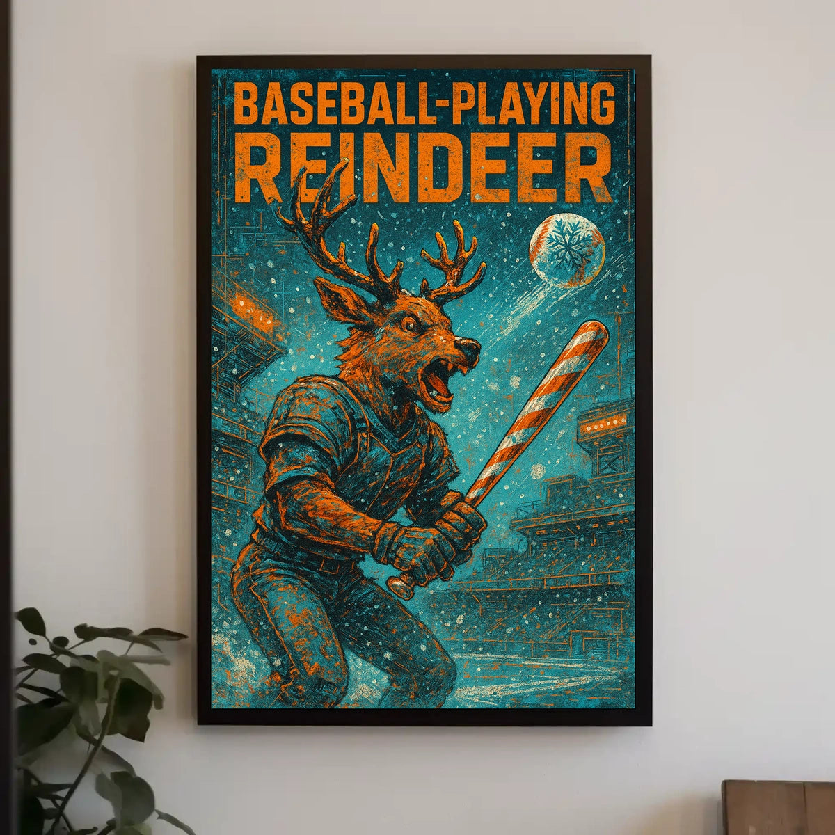Baseball-Playing Reindeer Poster