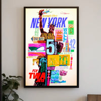 New York City Iconic Landmarks Poster Vintage Wall Art