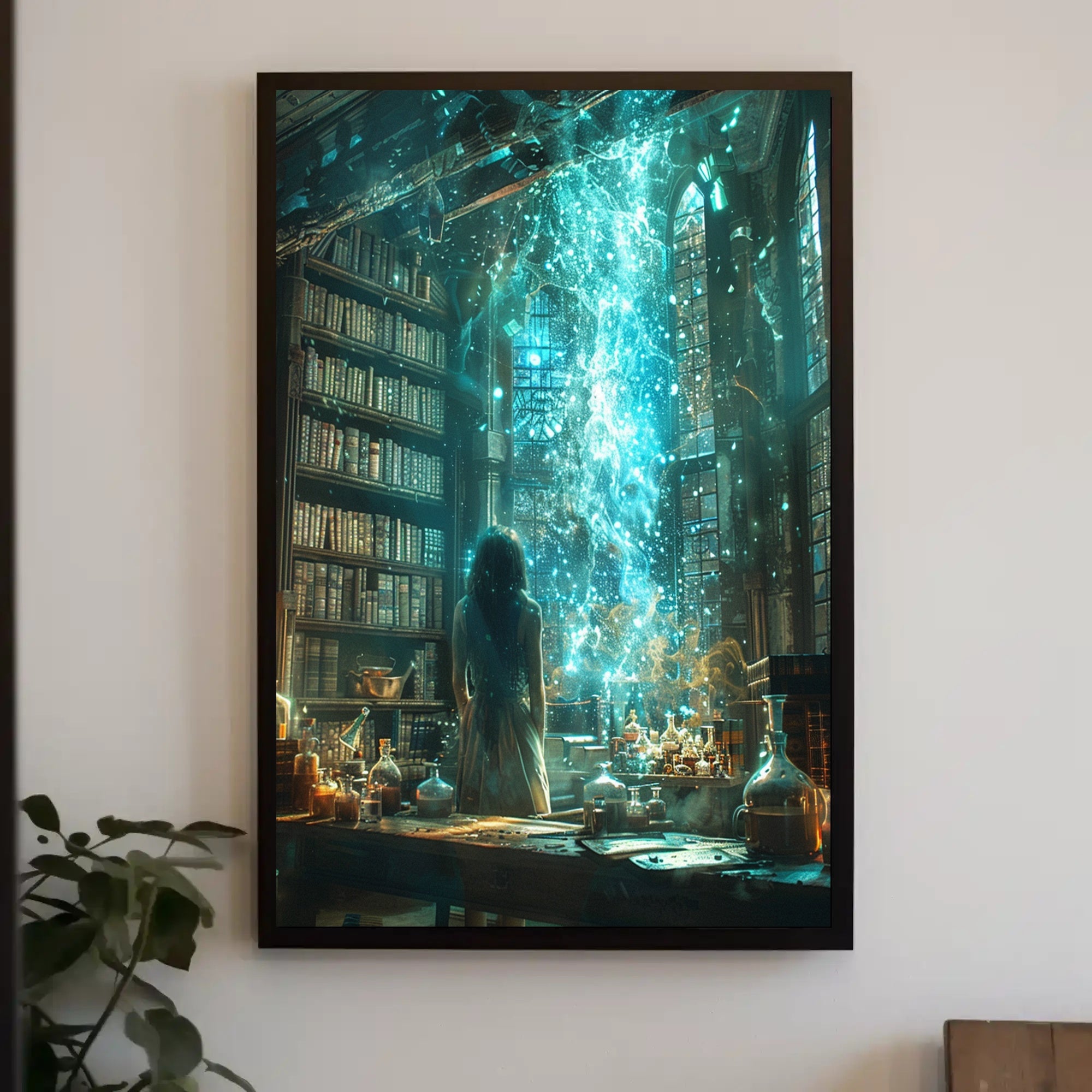 Magical Realm in Grand Library Fantasy or Mythology Poster PosterGoat