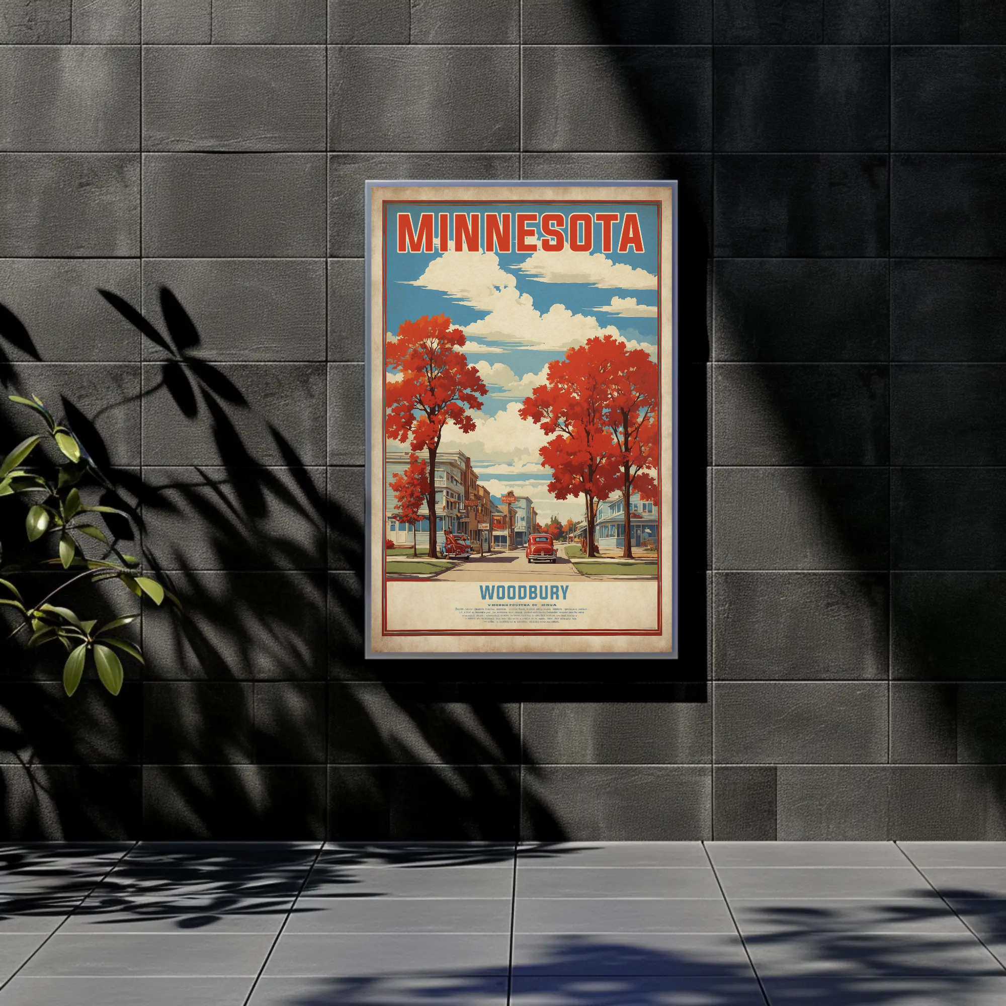 Woodbury Minnesota Autumn Street Scene Vintage Travel Poster