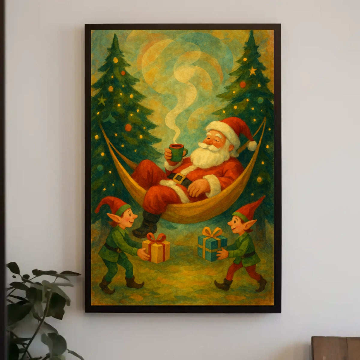 Whimsical Santa Hammock Christmas Poster for Holidays