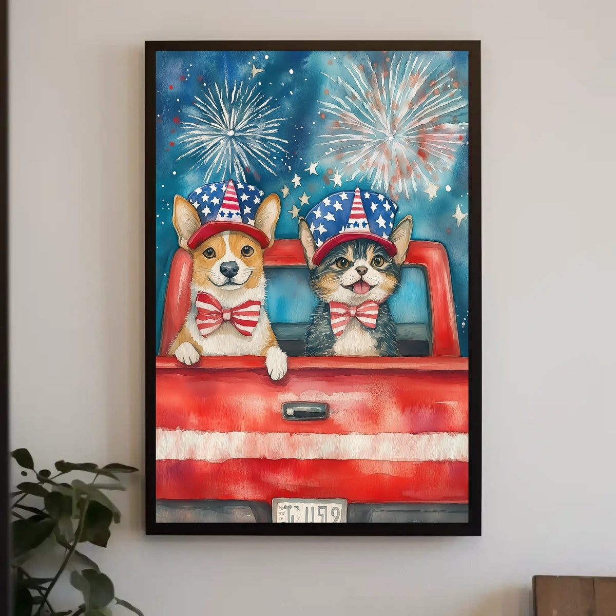 Original Handpainted Watercolor Dog And Cat Artwork Poster