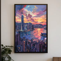 Hong Kong Sunset Cityscape Modern Art Poster