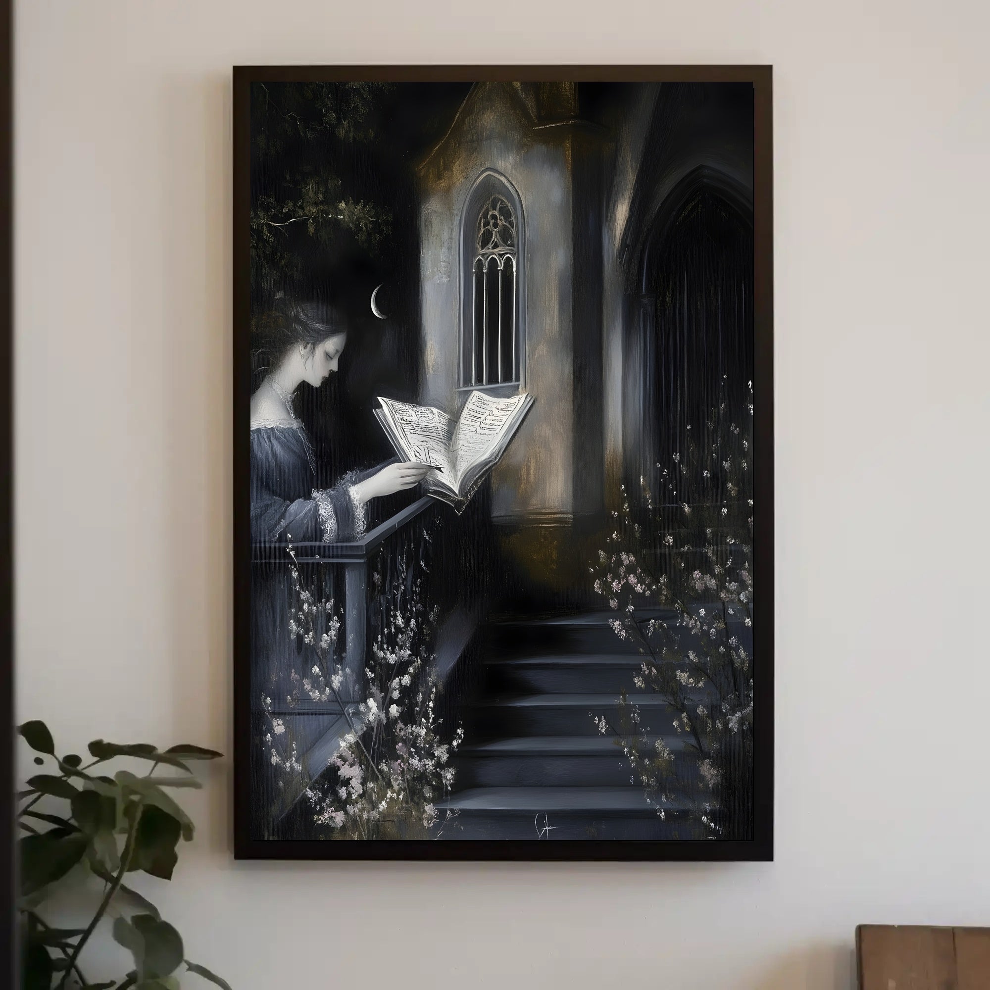 Mystical Evening Reading by Moonlight Fantasy Poster PosterGoat