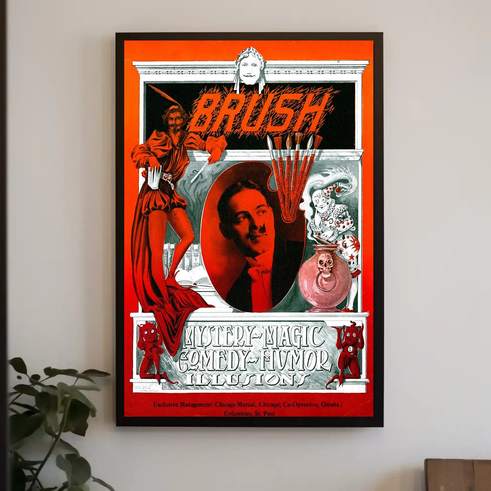 Magic Mystery Illusionist Brush Vintage Illustration Poster