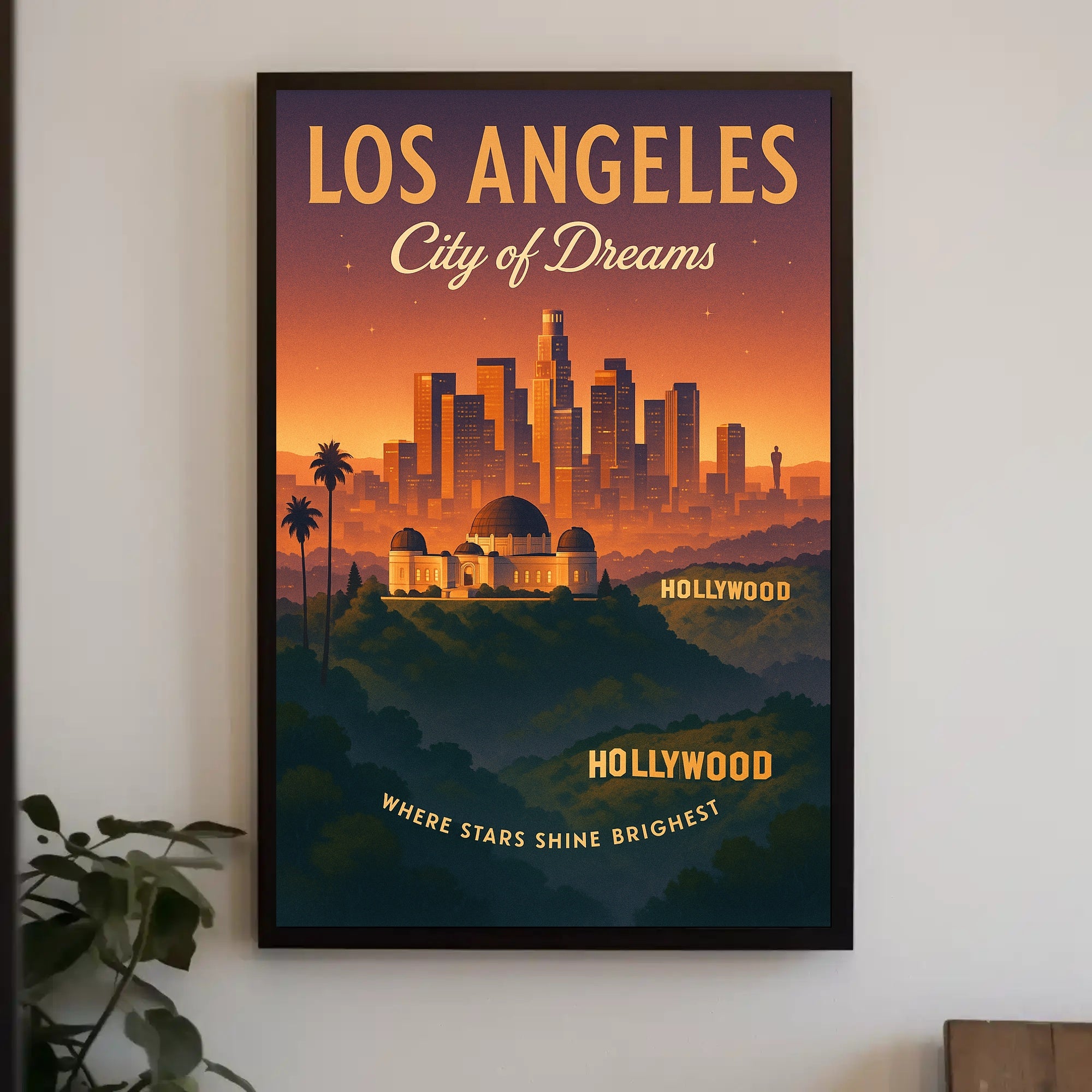 Los Angeles Sunset Skyline Vintage Travel Poster