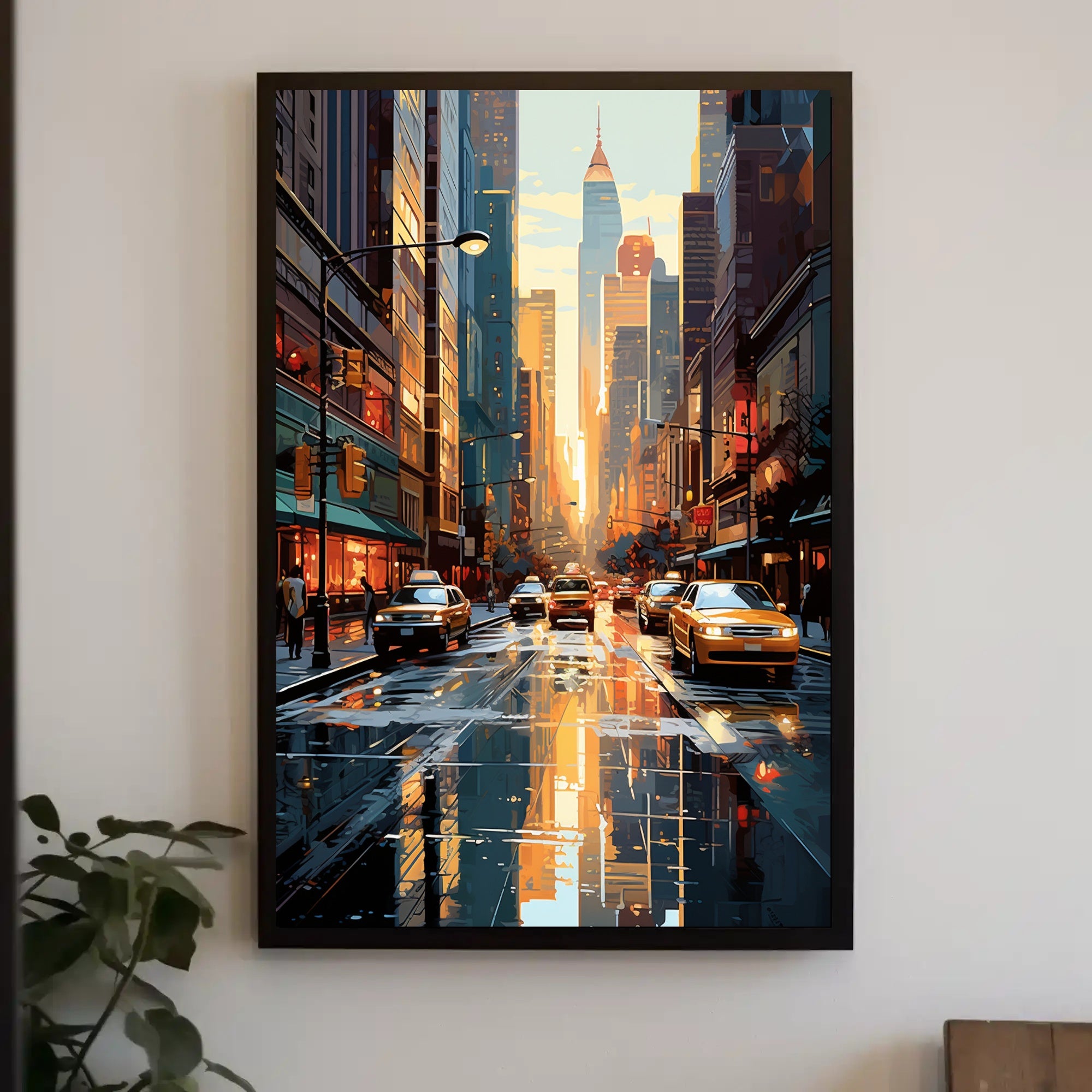 Stylized Urban Cityscape at Sundown Artistic Poster