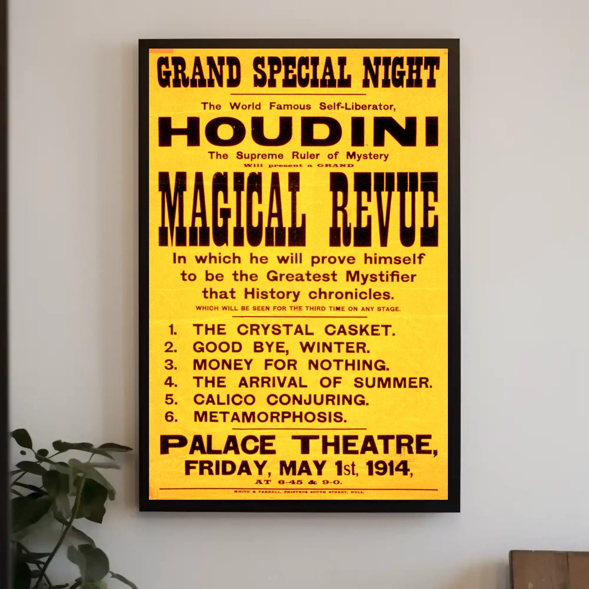 Houdini Magic Show Vintage 1914 Cultural or Heritage Poster