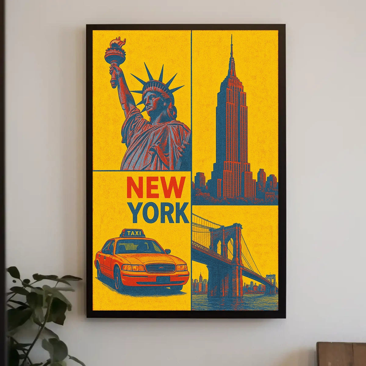 New York City Landmarks Cityscape Poster Retro Wall Art