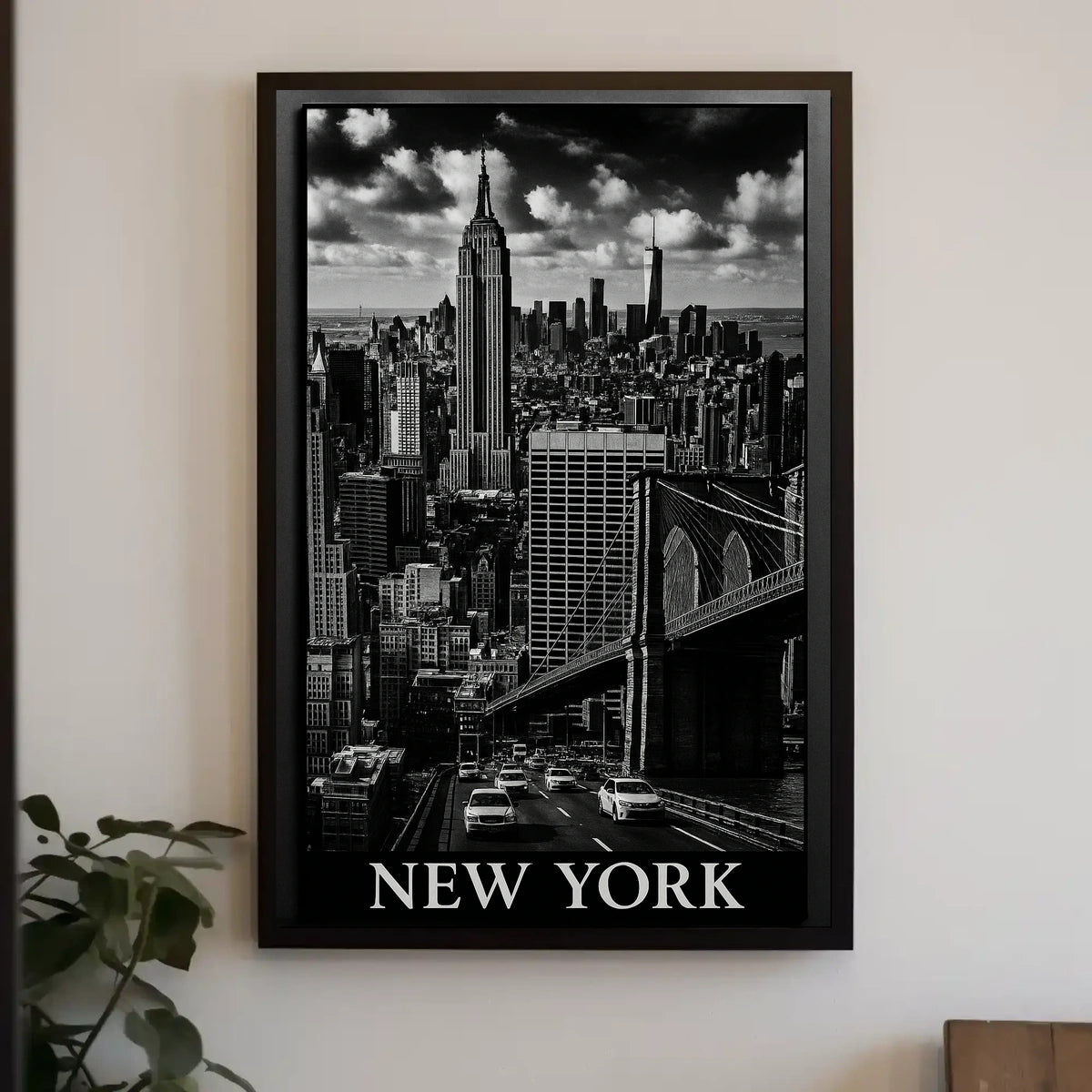 New York City Skyline Nighttime Poster Vintage Wall Art