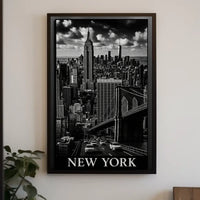 New York City Skyline Nighttime Poster Vintage Wall Art
