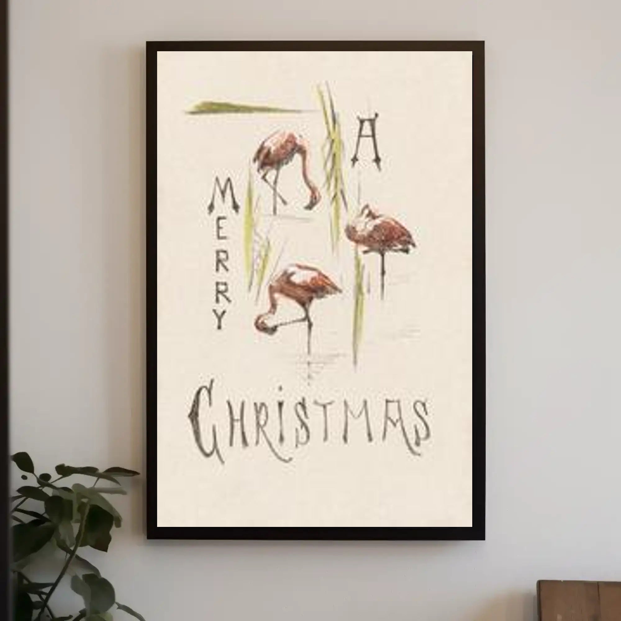 Flamingo Trio Merry Christmas Poster