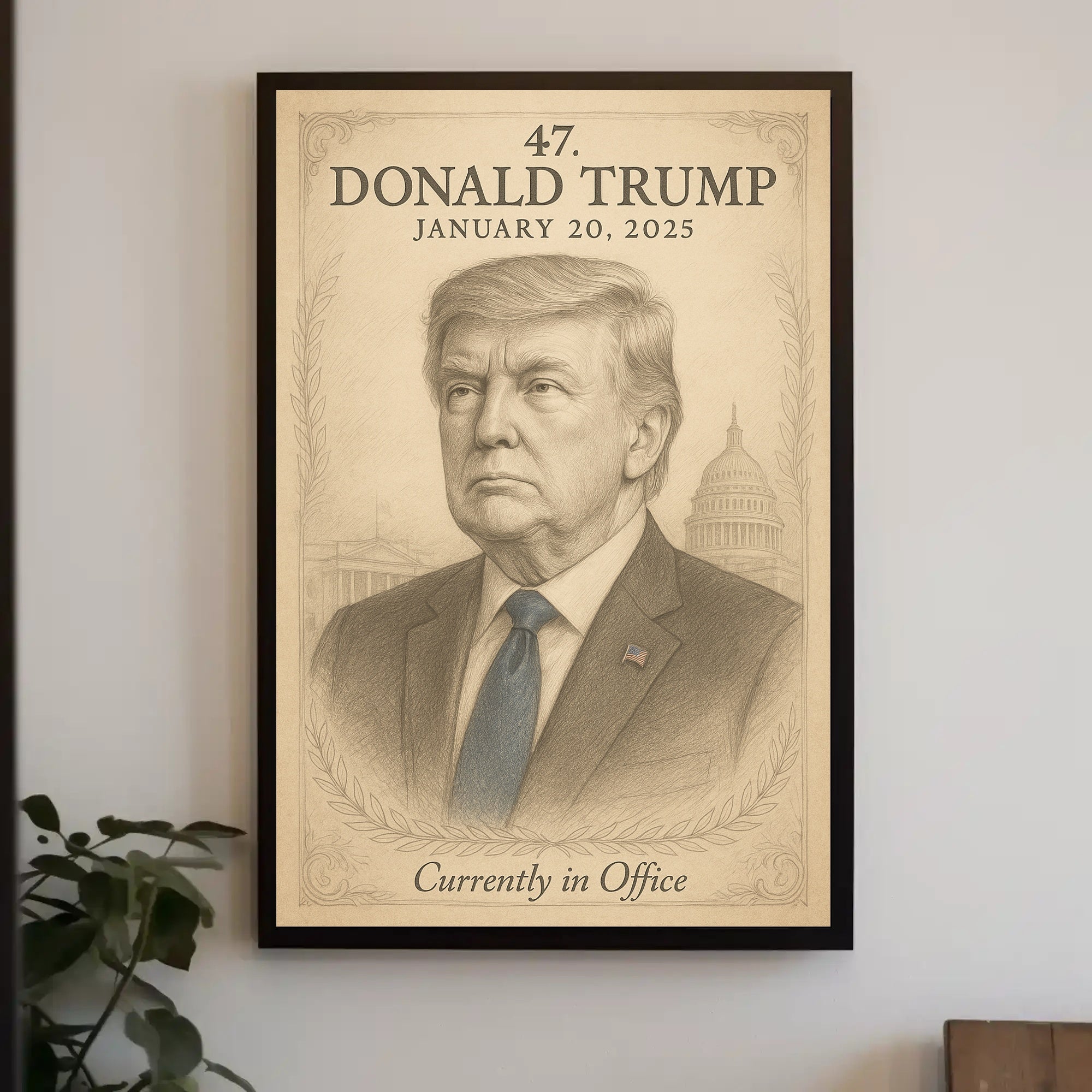 Donald Trump 47th President Sketch Poster Art Print for Home Decor PosterGoat