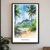 Mauritius Watercolor Landscape Travel Poster PosterGoat