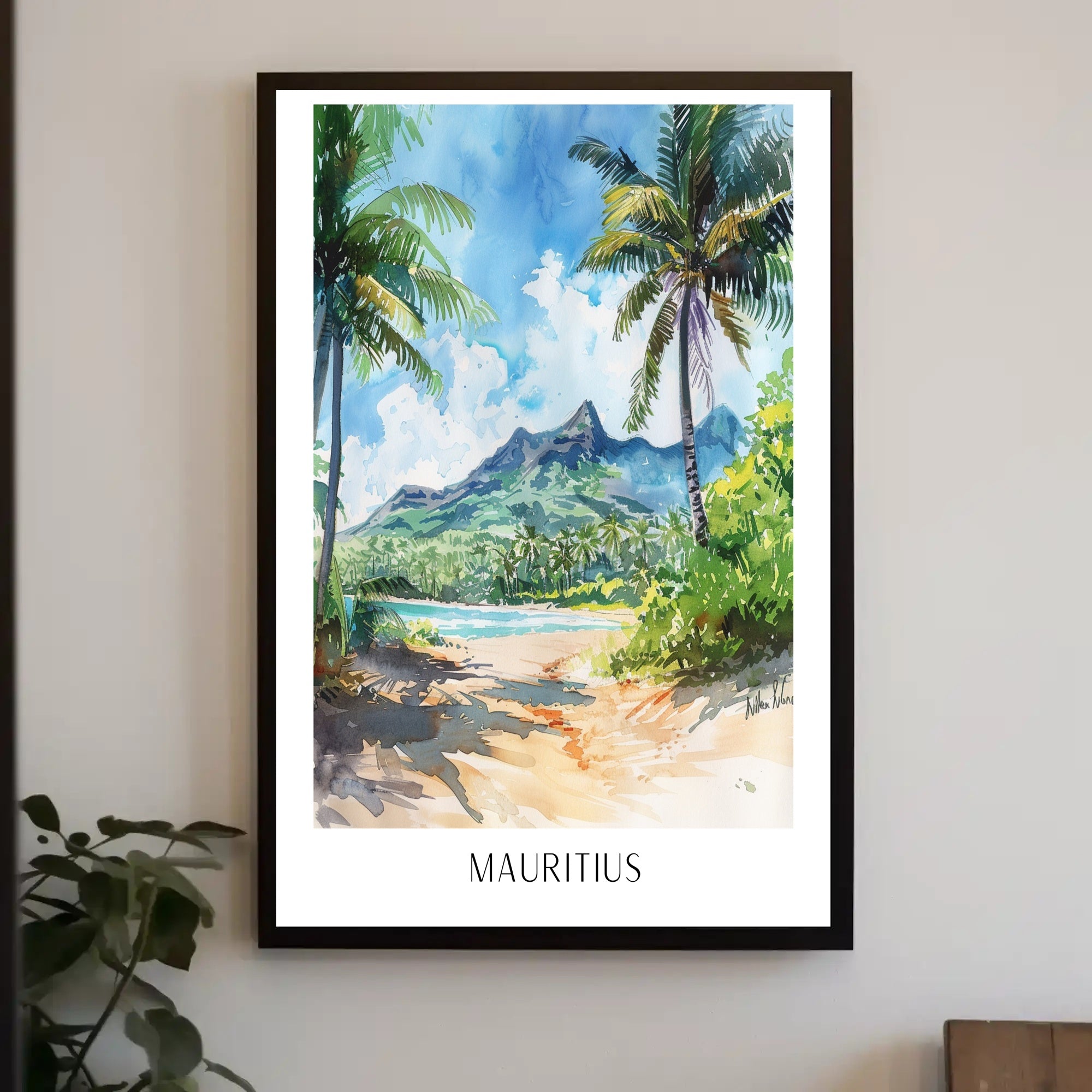 Mauritius Watercolor Landscape Travel Poster PosterGoat