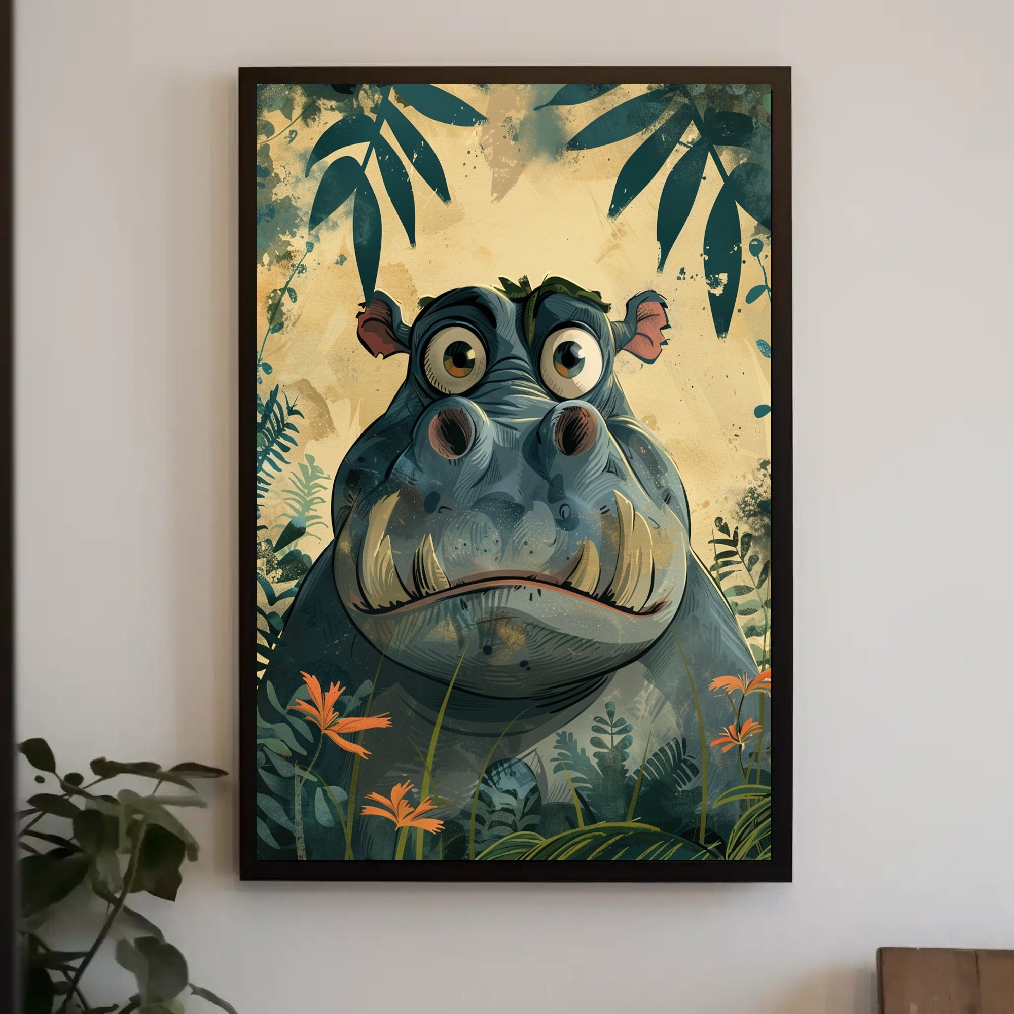 Curious Hippo in the Jungle Poster PosterGoat