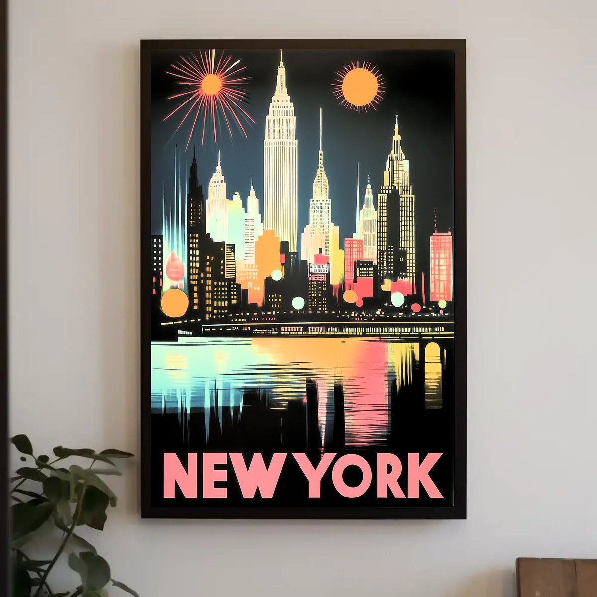 New York City Skyline Poster Retro Art Deco Wall Art