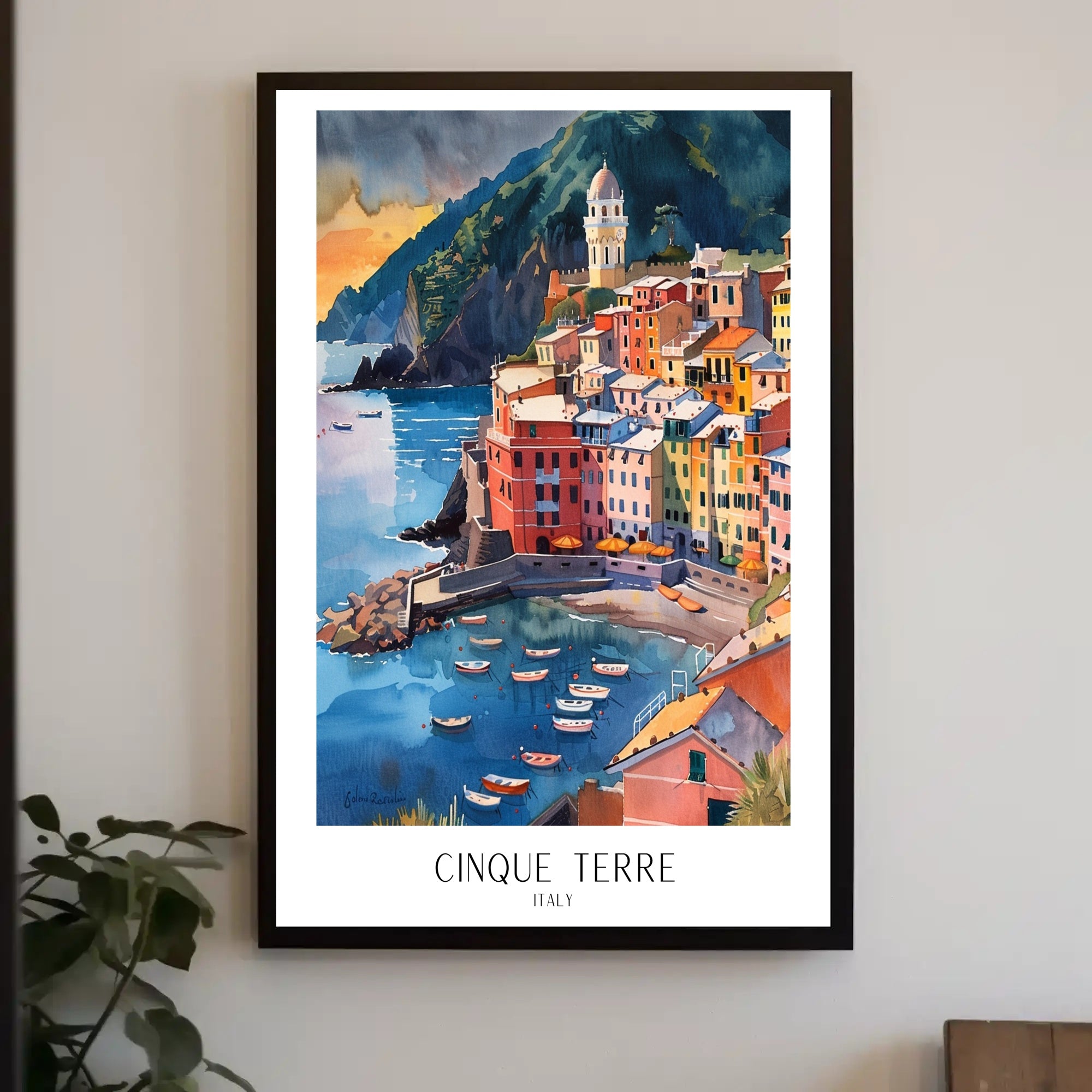 Cinque Terre Coastal Watercolor Travel Poster PosterGoat