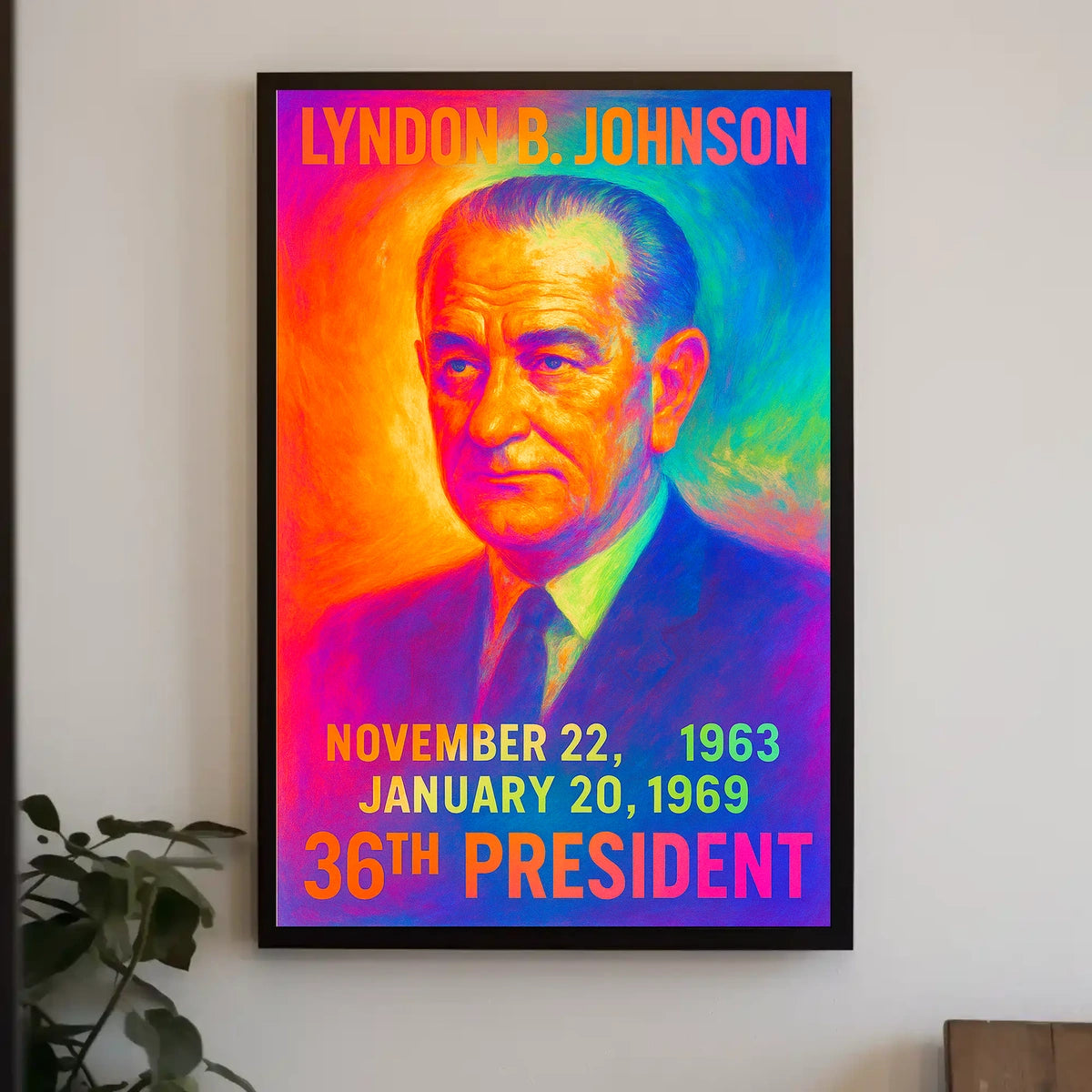 Lyndon B. Johnson 36th President of the United States Neon Gradient Overlay Poster