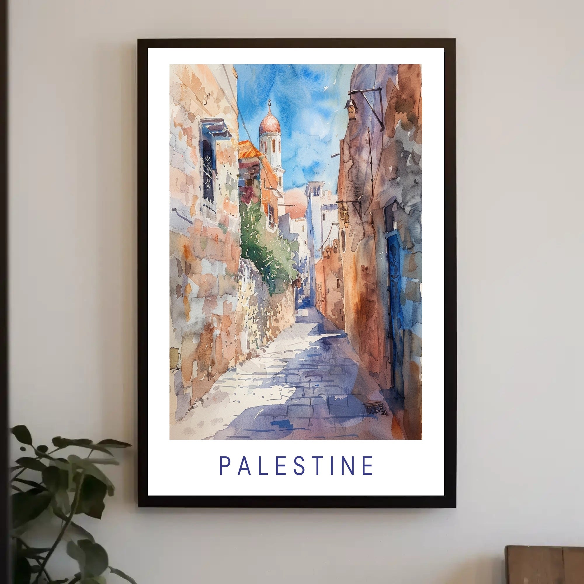 Palestinian Street Scene: Watercolor Cultural Heritage Poster PosterGoat