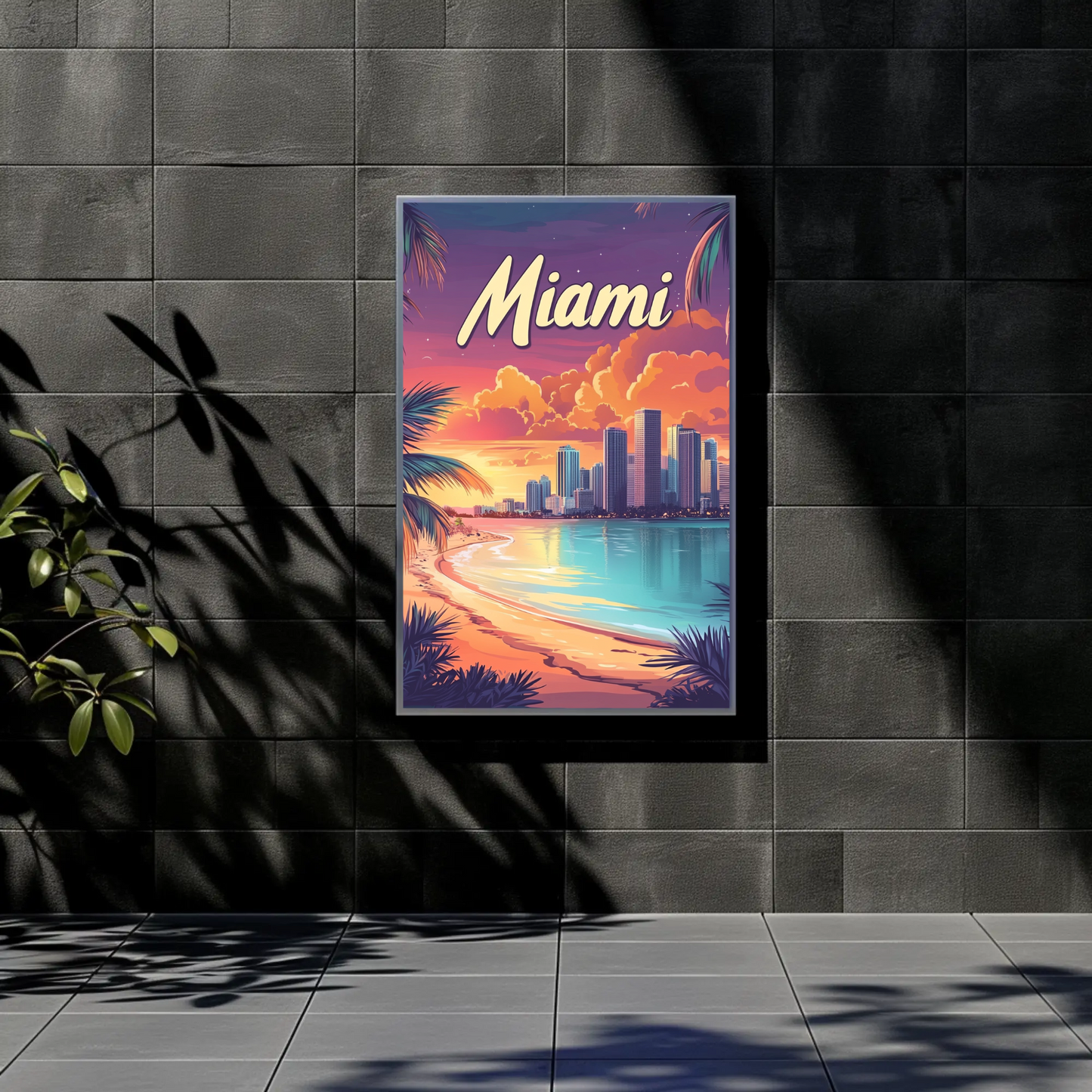 Miami Beach Sunset Vintage Travel Poster