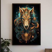 Celestial Guardian Mystic Wolf Digital Painting Poster