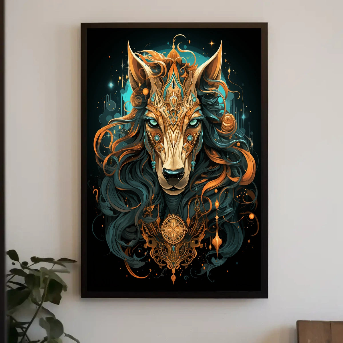 Celestial Guardian Mystic Wolf Digital Painting Poster