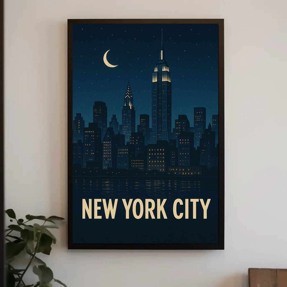 New York City Nightscape Skyline Poster Vintage Wall Art