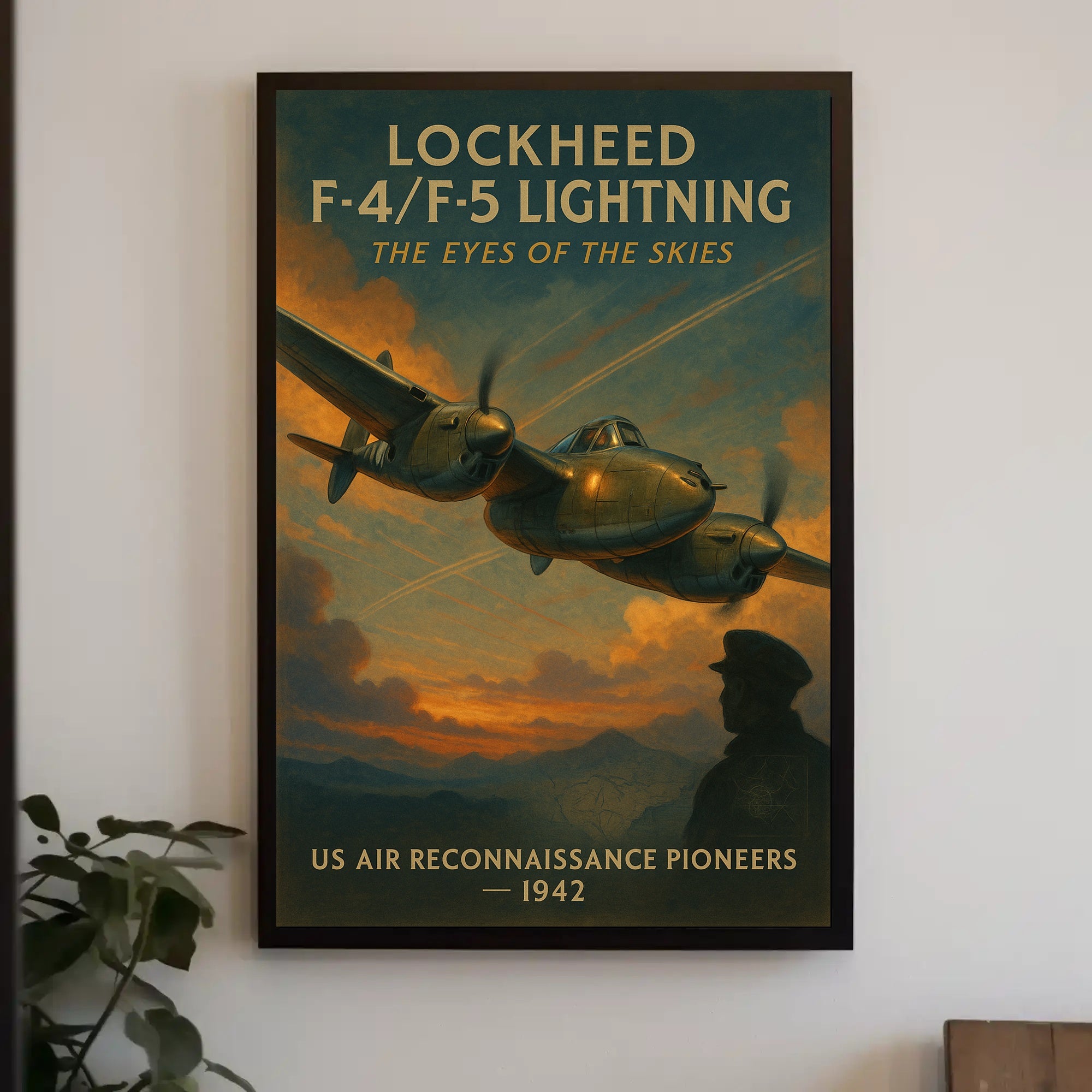 WWII Lockheed F-4 Lightning Aircraft Propaganda Poster
