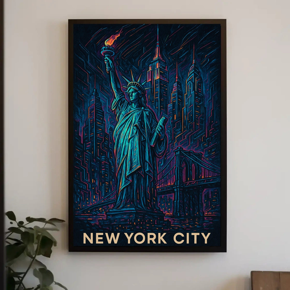 New York City Neon Art Poster Modern City Skyline Wall Art