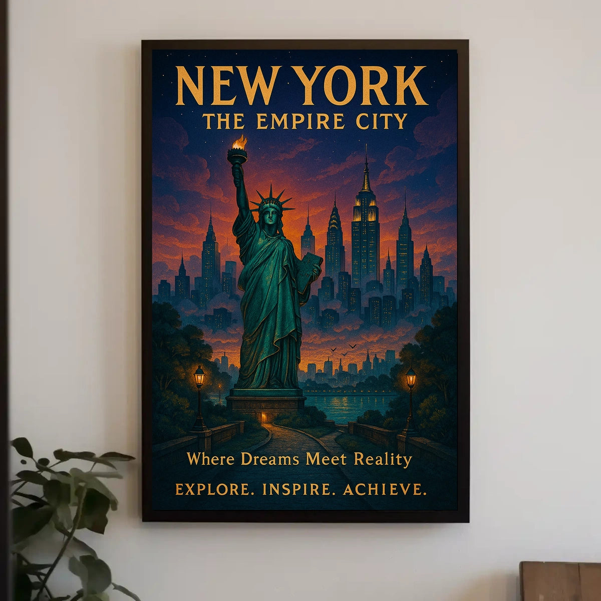 Empire City Dreams New York City Poster Retro Wall Art