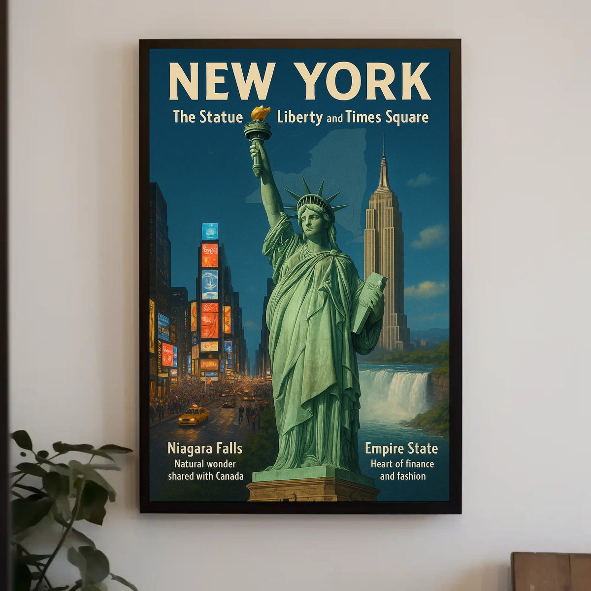 New York City Landmarks Skyline Poster Retro Wall Art