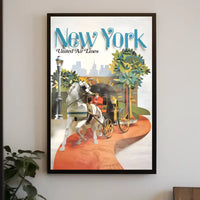 New York Skyline Carriage Travel Poster Vintage Wall Art