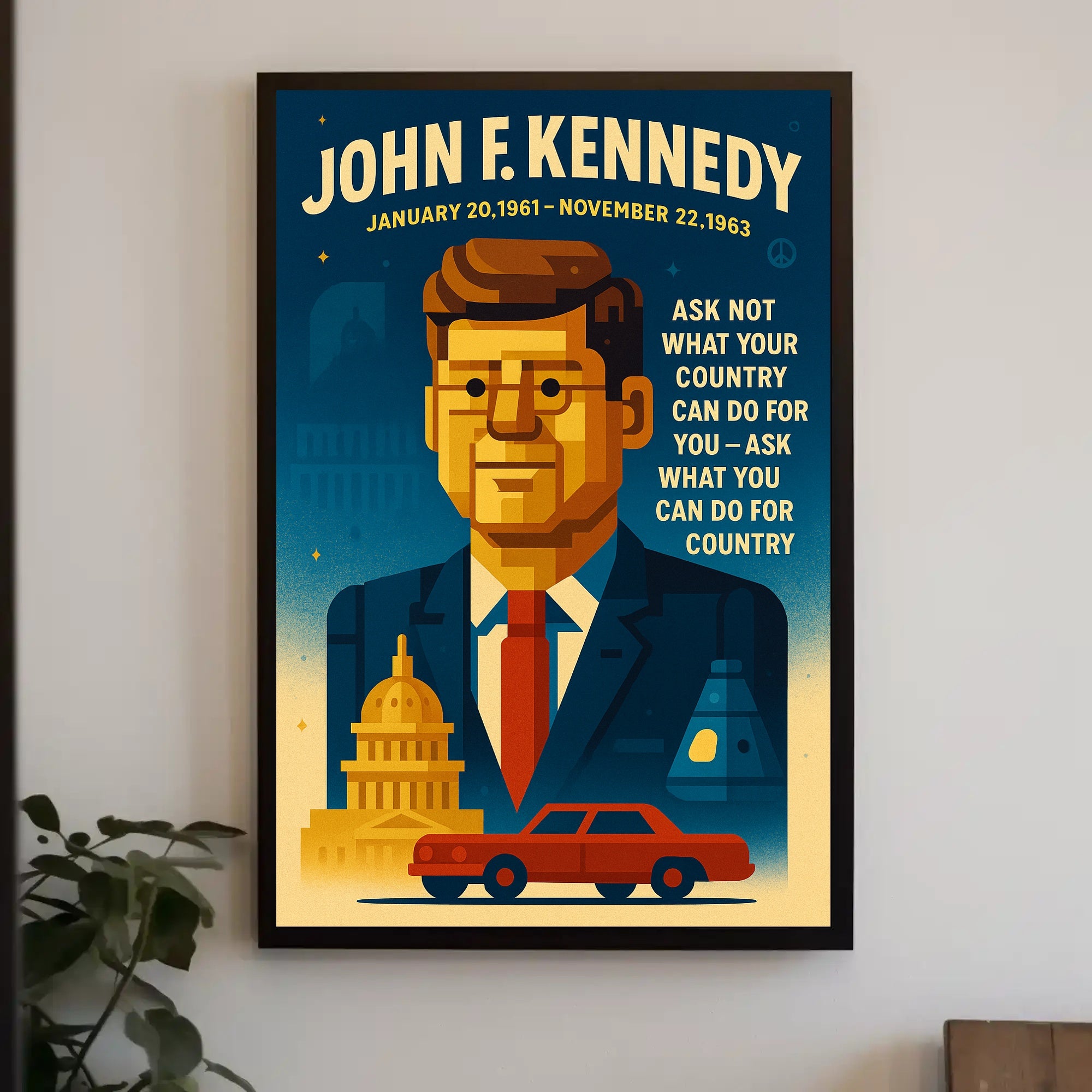JFK Vintage Patriotic Art Print Historical or Presidential Poster