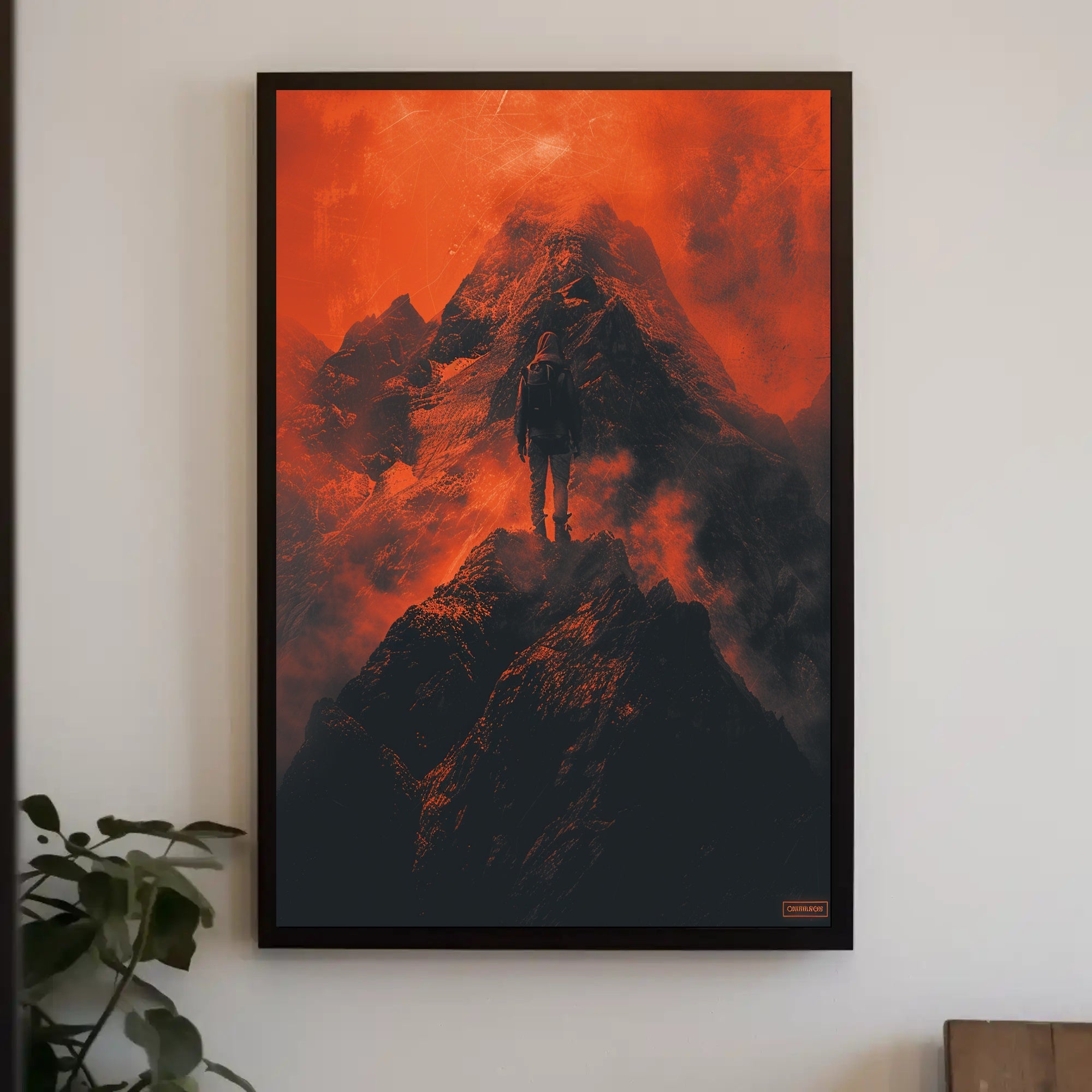 Adventurous Solitude on Mountain Peak: Abstract or Artistic Poster PosterGoat