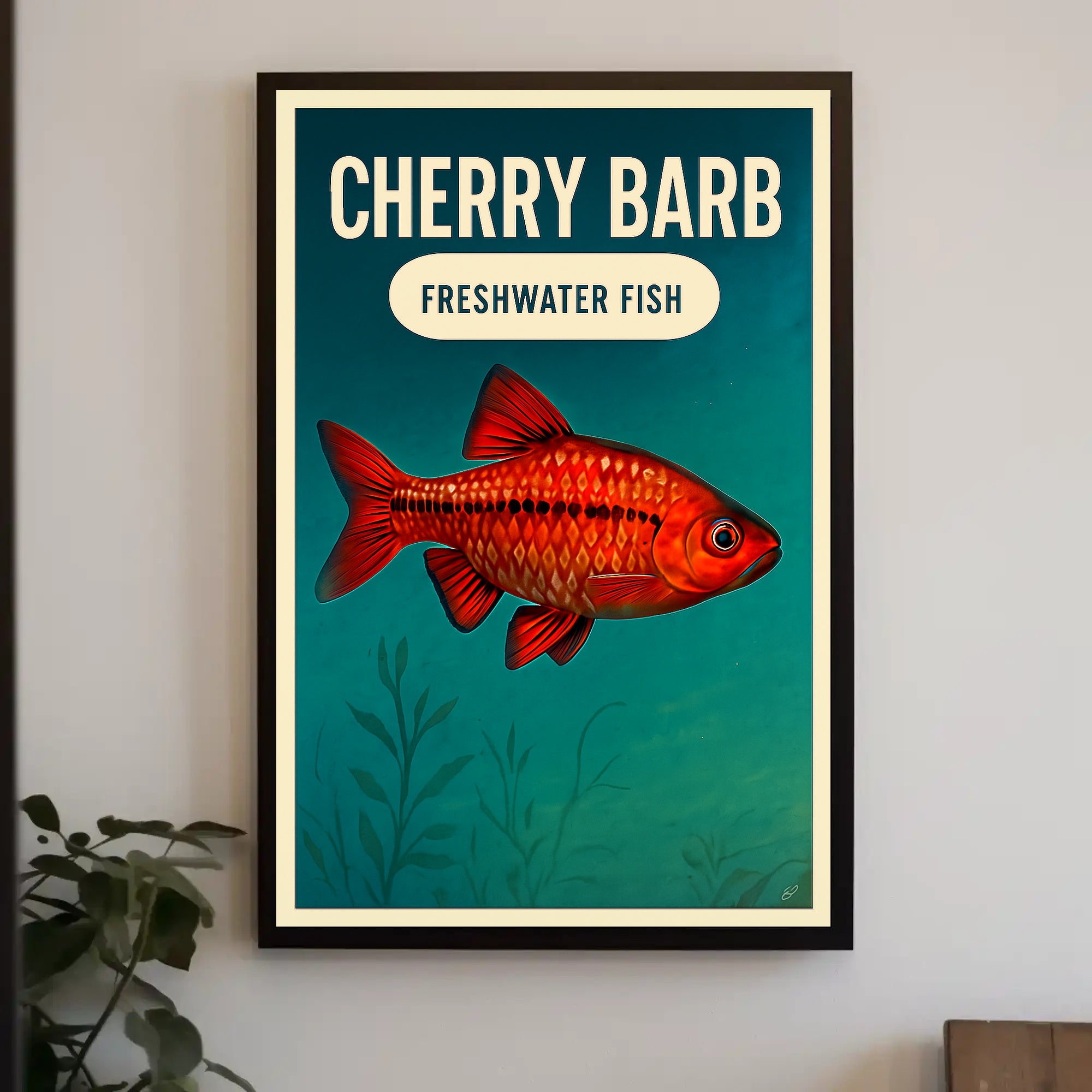 Cherry Barb Fish Vibrant Illustration Animal Poster